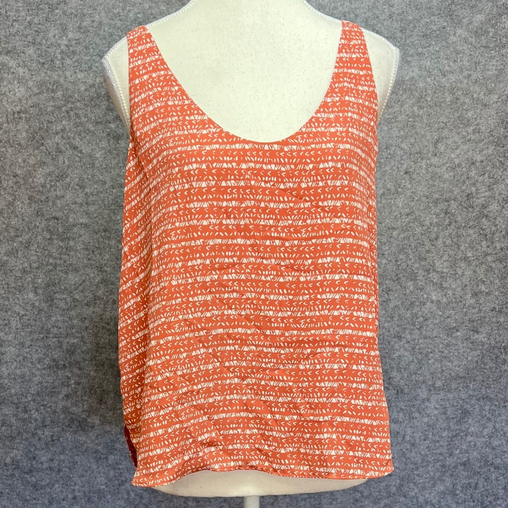 Ann Taylor LOFT Coral Orange White Geometric Flowy Tribal Summer Tank Top PM